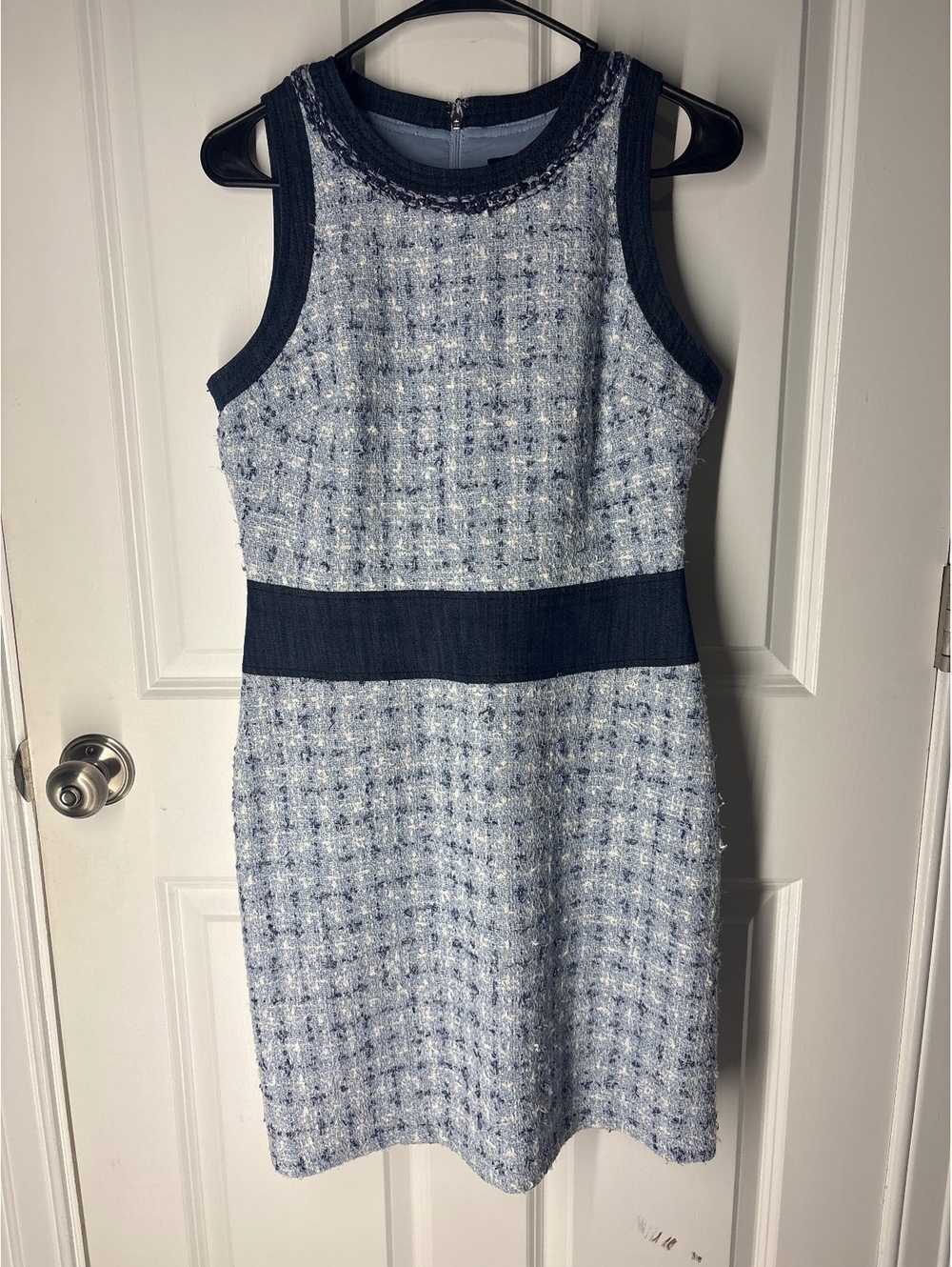 Karl Lagerfeld Size 6 Tweed Blue Midi Dress Twee Preppy Coquette Girly